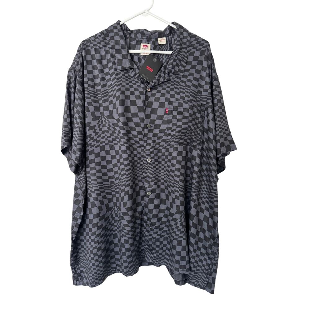 Levi's The Sunset Camp‎ Shirt Trippy Checks Black Gray Button Up Size 3XL NWT